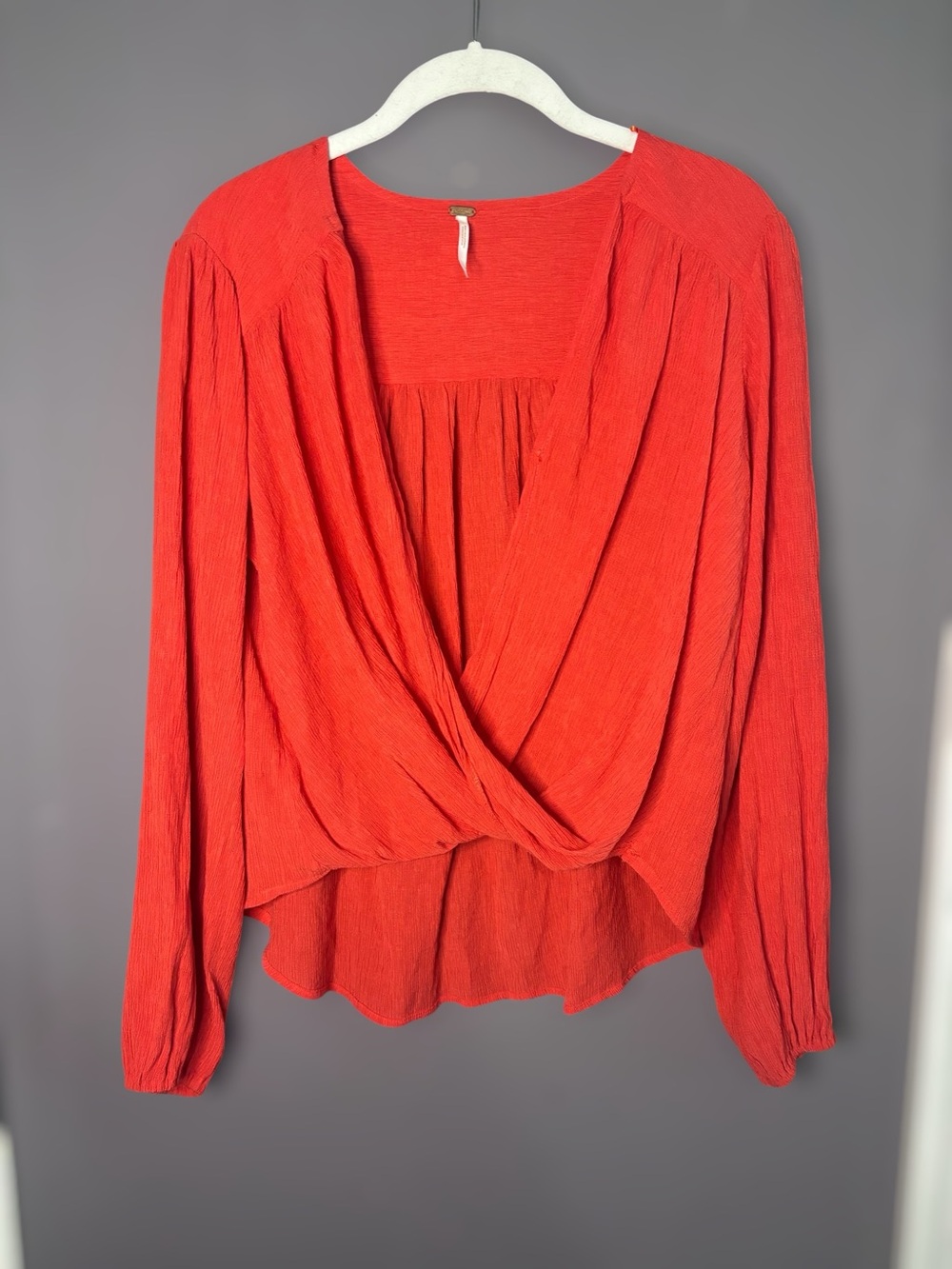Free People Orange Coral Surplice Cross Front V Neck Top XS